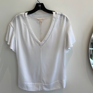 Rebecca Taylor Vneck crepe top. White, SZ0 NWT